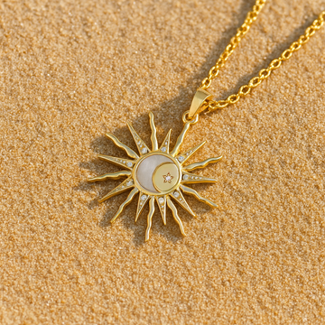 Soleil Sand-Dollar Pendant – Gold Sunburst Necklace with Mother-of-Pearl Center, Coastal-Inspired Statement Jewelry