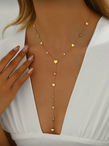 Golden Heart Lariat long Necklace