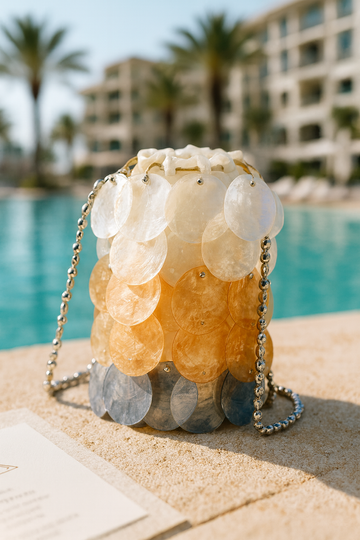Pearl Mirage Bag – Ombre Shell Disc Bucket Bag, Coastal Statement Purse, Resort & Evening Accessory