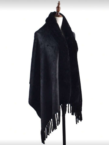 Velvet Luxe Plush Winter Shawl with Fringe