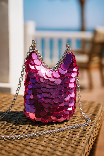 Rosada Glamour Purse – Pink Sequin Shoulder Bag, Shimmering Statement Accessory, Evening & Resort Wear Handbag