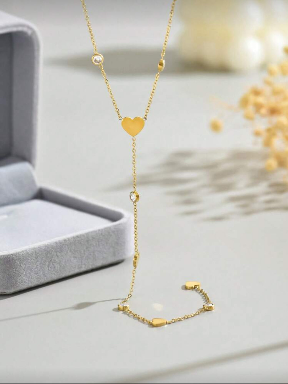 Golden Heart Lariat long Necklace