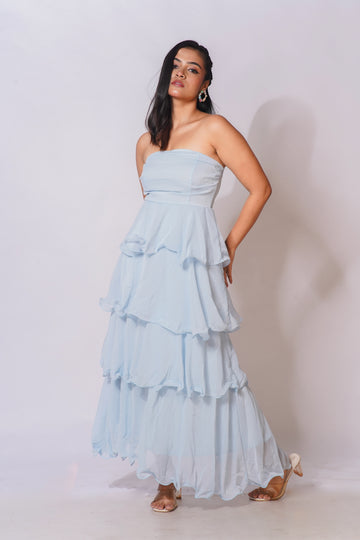 Dreamy Ruffle Tiered Maxi Dress – Strapless Layered Chiffon Dress for Weddings, Vacations & Summer Events