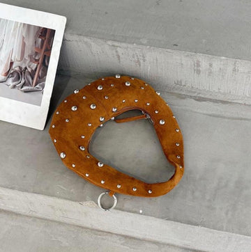 Rustic Stud Halo Bag – Suede Studded Hobo Shoulder Bag