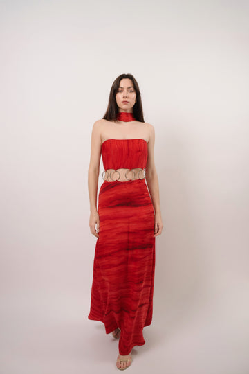 Karishma Red Tie-Dye Beaded Bust Dress