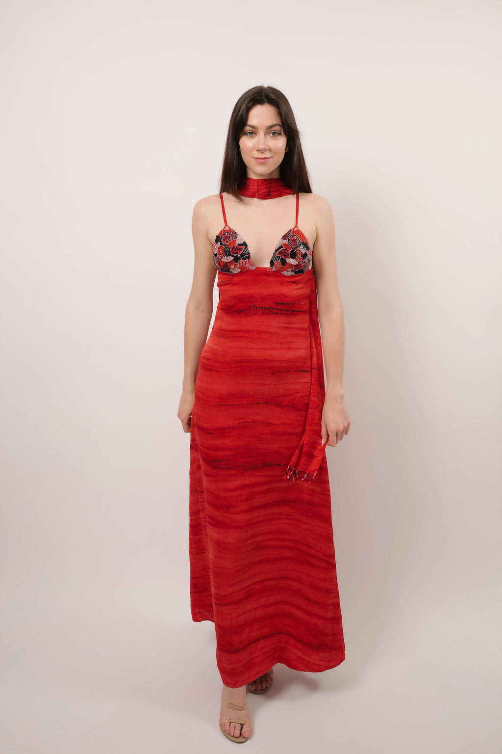 KARISHMA Red Tie-Dye Beaded Bust Dress