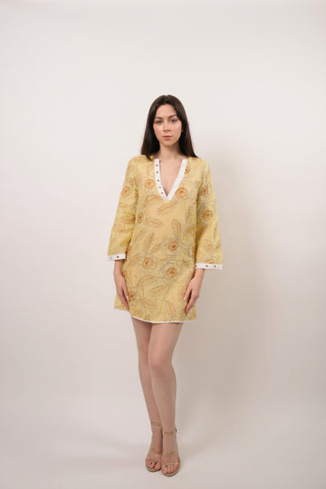 Myra Yellow Embroidered Dress