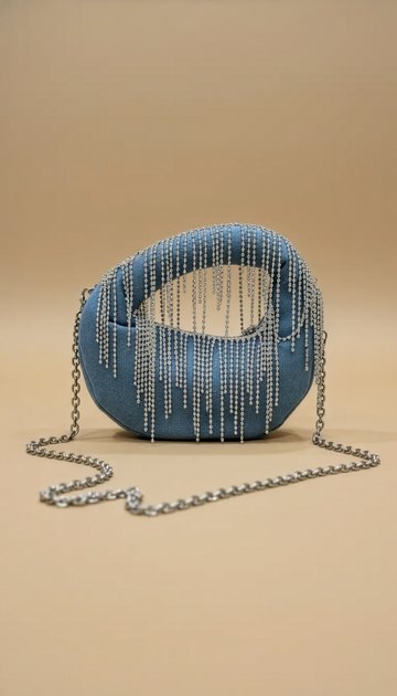 Soléa Crystal Cascade Denim Shoulder Bag