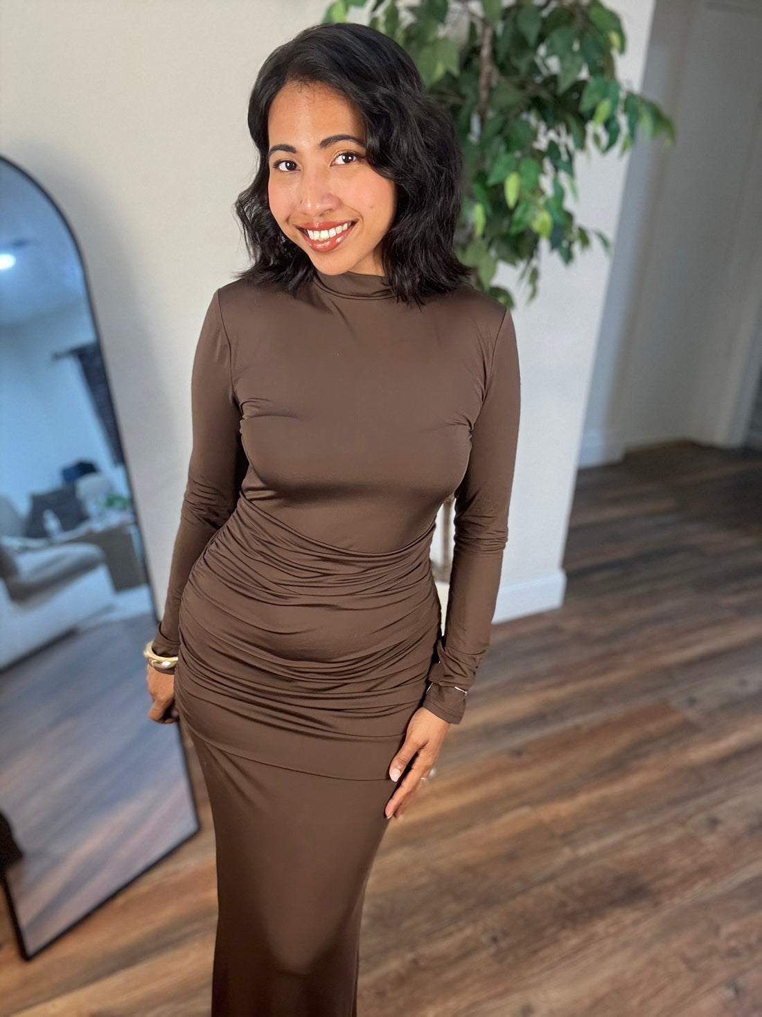 Cocoa Siren Open-Back Sculpt Maxi Dress