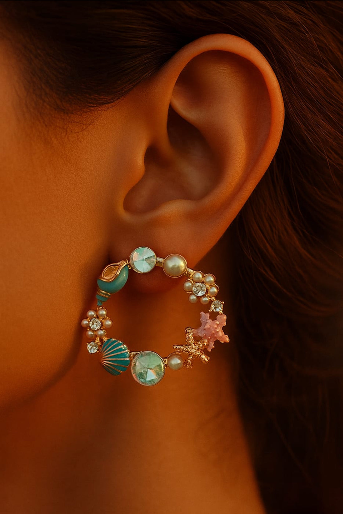 Oceana Coral & Pearl Beach Hoop Earrings