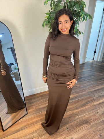 Cocoa Siren Open-Back Sculpt Maxi Dress